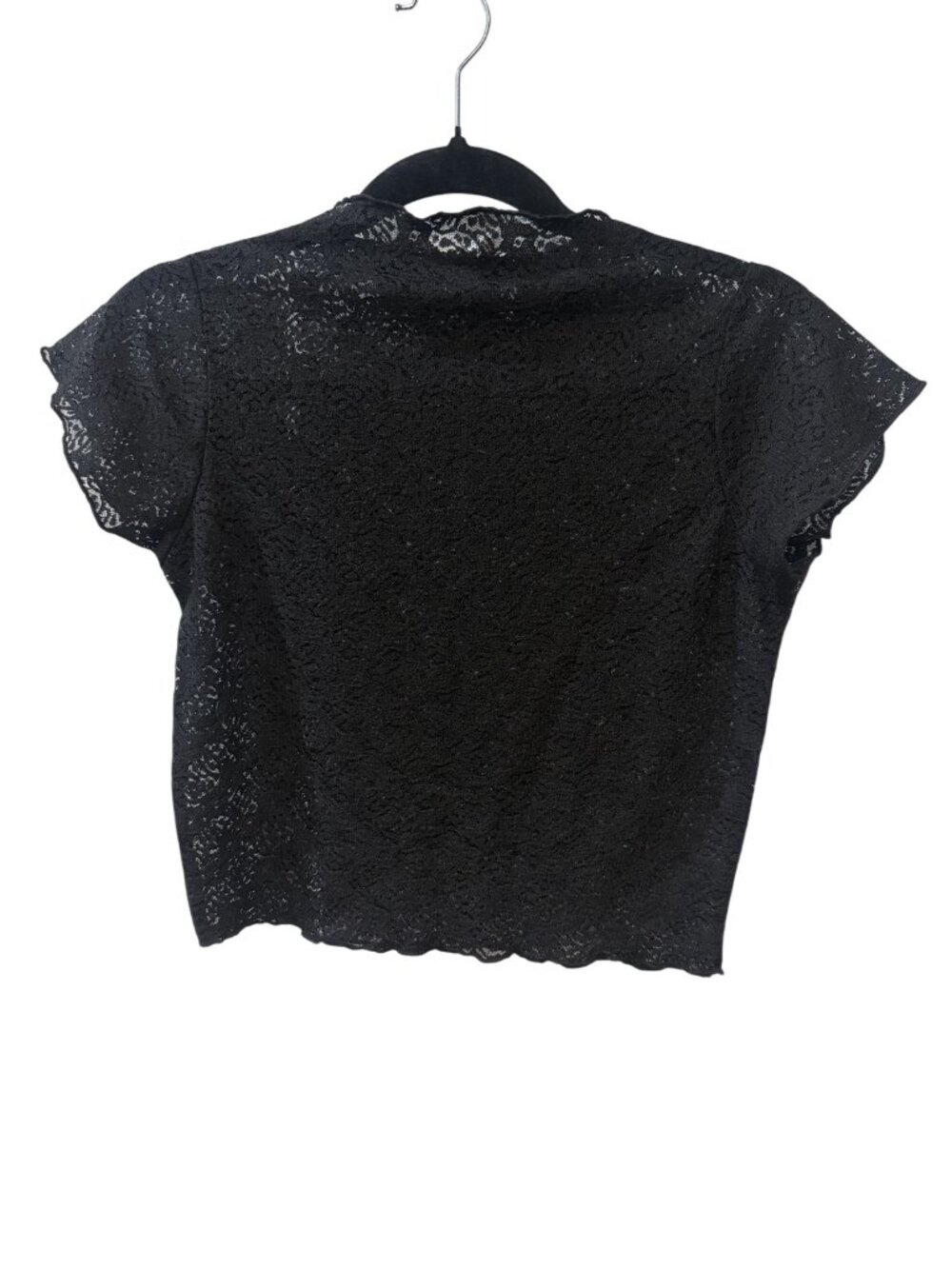 Unbranded Size Extra Large (XL) Black Lace Short Sleeve T-Shirt Scalloped Hem